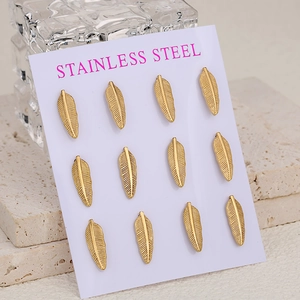 Fashion Minimalist Stainless Steel Feather Stud Earrings Set Gold Silver Rose Gold Leaf Earrings For Women Men Jewelry