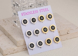 Lot de 6 paires de boucles d'oreilles en acier avec chiffres romains et cristal