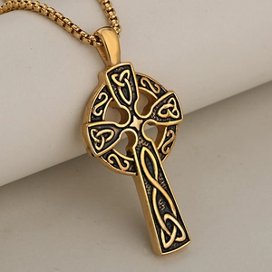 Collar con Colgante de Cruz Celta de Acero Inoxidable Retro para Hombre Nudo Celta Negro Dorado Plateado Joyería para Hombre Regalo