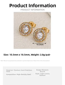 Guide des tailles montrant les boucles d'oreilles en acier et cristaux de 10,5 mm