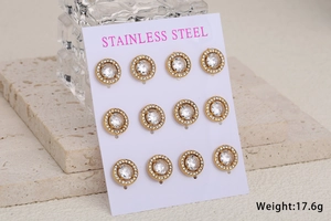Ensemble détaillé de 12 boucles d'oreilles en acier inoxydable doré avec zircone ronde