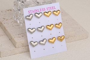 Set of 6 pairs of heart-shaped stainless steel stud earrings in gold and silver finish