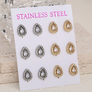 Stainless Steel Water Drop Stud Earrings With Pear Shaped Rhinestone Halo Design For Women Gold Silver Tone Earring Set Jewelry