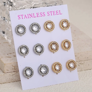 Boucles d'Oreilles Clous en Acier Inoxydable Rond Zircone Cubique Or Argent Halo Strass Bijoux pour Femmes
