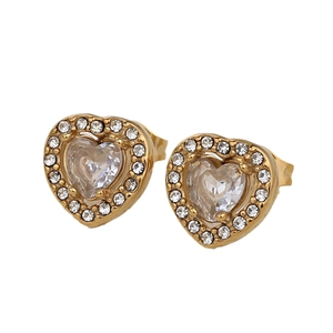 Eleganti orecchini a lobo a cuore dorati con doppi strati di cristalli di zircone