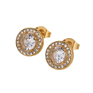 Boucles d'oreilles halo à double couche en acier inoxydable doré serties de cristaux