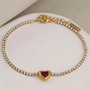 Pulsera de Tenis de Acero Inoxidable con Corazón de Zirconia Chapado en Oro Plata Pulsera de Cadena Ajustable con Dije de Corazón para Mujer Regalo de Joyería