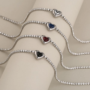 Juego de pulseras de tenis con corazones de cristal y piedras de circón de colores