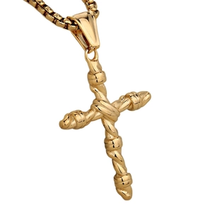 Pendaglio croce oro stile hip hop con trama corda intrecciata e collana a catena box