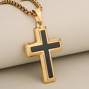 Collana con Pendente a Croce Bicolore in Acciaio Inossidabile da Uomo Oro Argento Nero Placcato Gioielli Crocifisso Religioso