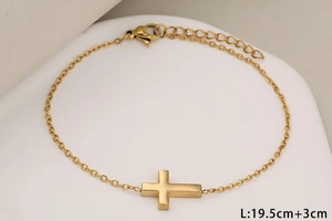 Goldenes Edelstahl-Kreuzarmband mit Karabinerverschluss und 3 cm Verlängerungskette