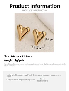 Détails de boucles d'oreilles cœur dorées en acier inoxydable avec dimensions 14mm