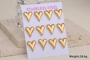 Lot de 6 paires de puces d'oreilles cœur en acier inoxydable doré sur présentoir