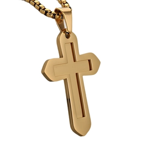 Poliertes Gold geschichtetes Edelstahl Kreuz Halskette mit geometrischem Schwert Anhänger