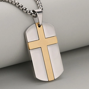 Edelstahl Kreuz Dog Tag Anhänger Halskette Für Herren Religiös Militär Stil Poliert Gebürstet Schmuck Gold Silber Schwarz