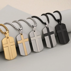 Herren Kreuz Dog-Tag Halsketten aus Edelstahl in Gold, Schwarz und Silber Finish