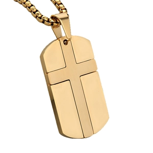 Goldener Kreuz-Hundemarke-Anhänger aus Edelstahl mit robuster Boxkette für Herren