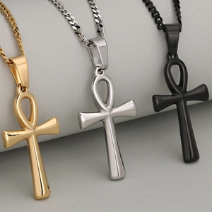 Collares de cruz egipcia Ankh en acero inoxidable pulido en color oro, plata y negro