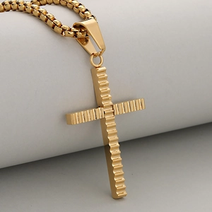 Collar con Colgante de Cruz de Acero Inoxidable de Moda para Hombre Textura de Onda Minimalista Joyas de Cadena de Caja Oro Plata Negro