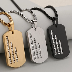 Hip hop dog tag pendants in gold, silver, and black finishes with inlaid zircons