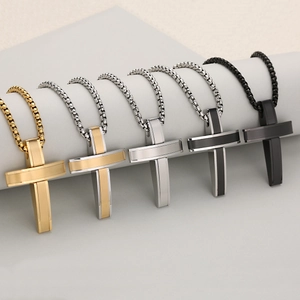 Minimalist stainless steel cross pendants in five colors with stylish box chains