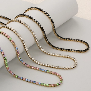 Luxuriöse Edelstahl Einreihige Strass Tennis Halskette Für Damen Gold Silber Plattiert Elegant Mode Schmuck Geschenk