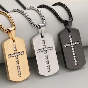 Collane con ciondolo a croce dog tag in acciaio inossidabile oro, argento e nero