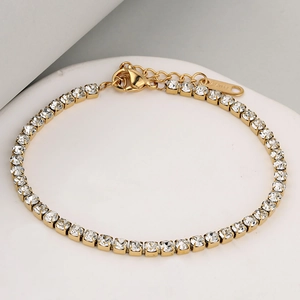 3mm einreihiges goldenes Edelstahl Tennisarmband mit weißen Strasssteinen und Karabinerverschluss