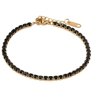 Goldfarbenes 3mm Tennisarmband aus Edelstahl mit schwarzen quadratischen Zirkonia-Steinen