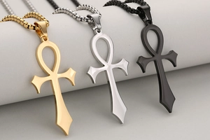 Colgantes de cruz egipcia Ankh de acero inoxidable pulido en oro, plata y negro