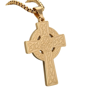 Collier croix celtique vintage en acier inoxydable doré avec pendentif à nœud celtique