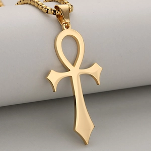 Collar de Colgante de Cruz Ankh Egipcia de Acero Inoxidable Pulido Símbolo de la Vida Joyería para Hombre Mujer Regalo