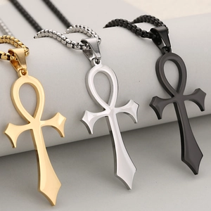 Collares de cruz egipcia Ankh de acero inoxidable pulido en color oro, plata y negro