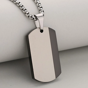 Minimalist stainless steel military tag necklace with brushed silver and black polished finish