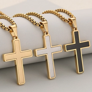 Three-color minimalist stainless steel cross necklaces with frosted finish and box chain