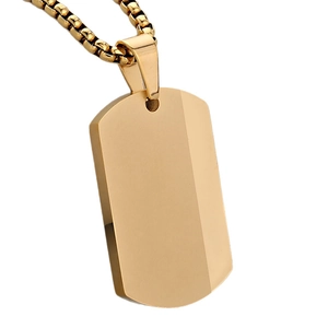 Polished gold stainless steel military dog tag pendant with elegant box chain for men