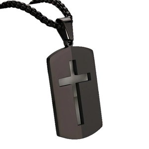 Collana da uomo con piastrina militare in acciaio inossidabile nero opaco e croce