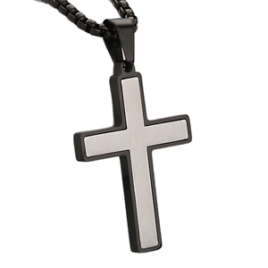 Minimalist double-layered black and silver stainless steel cross pendant for men