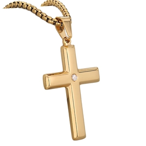 Minimalist gold stainless steel cross necklace with a sparkling center zircon stone