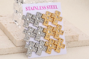 Set di 6 paia di orecchini a croce in acciaio inossidabile color oro e argento