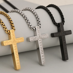 Pendentifs croix avec runes vikings en acier inoxydable poli, coloris or, argent et noir