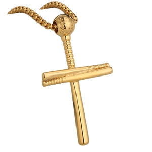 Collier pour homme en acier doré avec pendentif croix en battes de baseball et chaîne