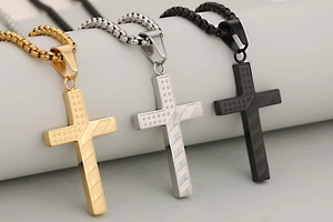 Three-color stainless steel cross necklaces with American flag stars and stripes detail