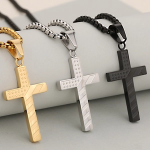 American flag pattern stainless steel cross necklace in gold silver and black