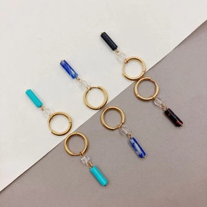 Bohemian gold stainless steel earrings with colorful natural stone geometric pendants
