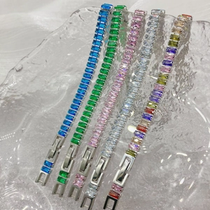 Pulseras de tenis de acero de titanio estilo francés con circonitas rectangulares de color