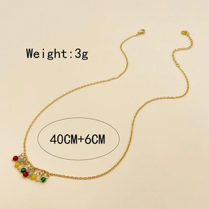 Collier en pierres naturelles et perles colorées en acier inoxydable doré 14K
