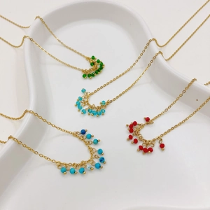 Collier bohème en acier inoxydable plaqué or 14K avec perles en pierres naturelles