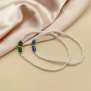 Bracelets en perles d'eau douce et acier inoxydable avec perles en malachite et lapis-lazuli