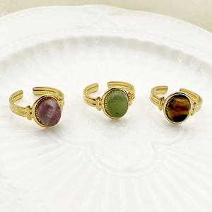 Vintage Roestvrij Staal Ovaal Edelsteen Open Ring Voor Vrouwen Mode Verguld Verstelbare Vingerring Sieraden Cadeau